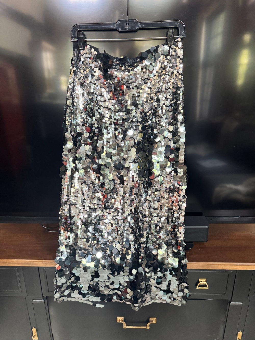 Zara Black Skirt with Silver Iridescent Discs